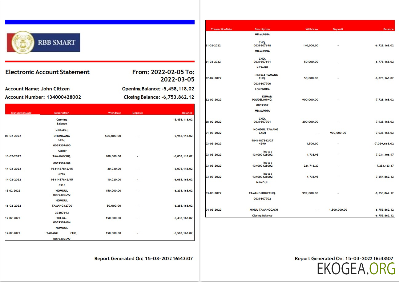 Relevé bancaire intelligent RBB Inde 2 pages